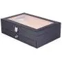 Pen Display Boxes 24 Piece Black Leather Flannel Pen Organizer Box,Glass Pen Display Case Storage Boxes with Lid,Top Glass Window Two Level Display Case with Drawer Pen Collection Display Case (Black)