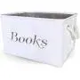 Books Basket, Storage & Organizer Bin for Kids, Baby. White Canvas Fabric Decorative Boxes with Gray Embroidering.