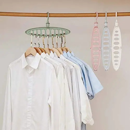 ASOBIMONO Space Saving Hangers, 9 in 1 Foldable Plastic Clothes Hangers Swivel Hook, Cascading Multi-Functional Magic Hanger Heavy Duty Pink for Closet Skirts or Pants, Kids Clothes (White, 14.17")