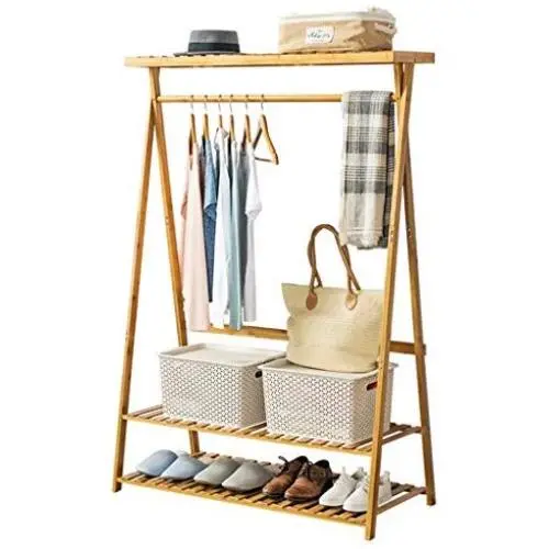 KXBYMX Bamboo Coat Rack Clothing Rack Clothes Hanger 2 Layer Shoes Rack Shelf Laundry Storage Rack -Multifunctional Coat Rack (Size : 160cm)