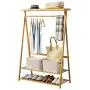 KXBYMX Bamboo Coat Rack Clothing Rack Clothes Hanger 2 Layer Shoes Rack Shelf Laundry Storage Rack -Multifunctional Coat Rack (Size : 160cm)