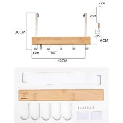 Over The Door Hanger - 5 Hook DIY Assembly Rack for Towels, Clothes, Coat, Jackets, Scarves, Bags Hanger in The Bathroom, Bedroom Door Storage (Brown Bamboo Wood)