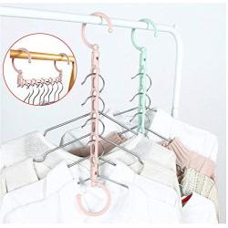 10pcs Random Color Windproof 5Hole Magic Coat Clothes Hanger Multifunction Holder Clothes Hanging Organizer Folding Rotating Coat Storage Rack