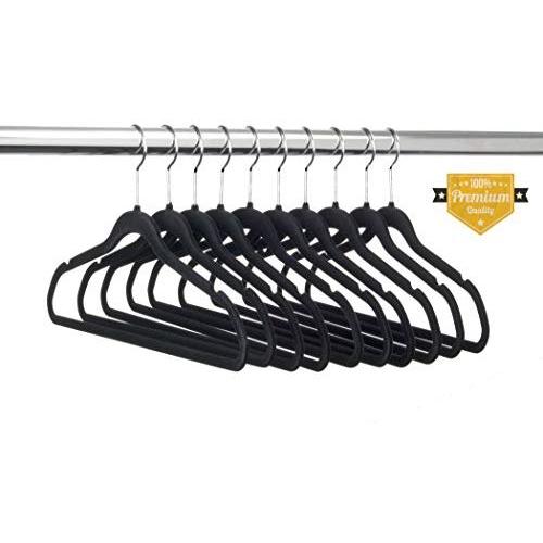 50 Pack Clothes Hangers Black Velvet Clothes Hanger Ultra Thin Non Slip Pants Slack Blouse Dress Organizer - Fights Creases! (Black, 50 Hangers)