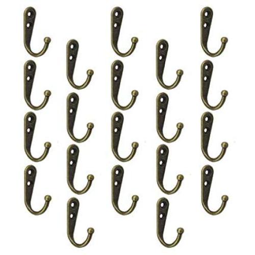 Lheng 20Pcs Vintage Retro Bronze Robe Hooks Wall Mounted Single Key Hook Hangers with Screws