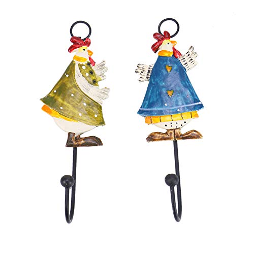 Monrocco Set of 2 Decorative Rooster Design Mounted Wall Hooks Hangers Rack for Hat, Home Car Key, Towel, Cloth
