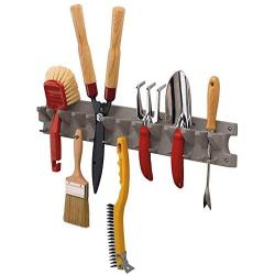 Suncast 2 Foot Wall Mounted Garage Garden Hand Tool Hanger Organizer, Platinum