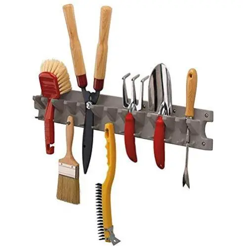 Suncast 2 Foot Wall Mounted Garage Garden Hand Tool Hanger Organizer, Platinum