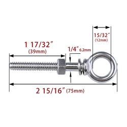 Muzata Stainless Steel T316 Shoulder Eye Bolts 1/4''x2'',Heavy Duty Eyebolts,5PACK CR31,Series CA1