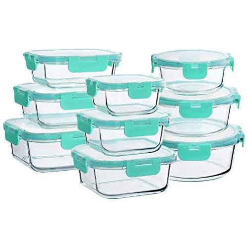 Bayco Glass Food Storage Containers with Lids, [18 Piece] Glass Meal Prep Containers, Airtight Glass Lunch Bento Boxes, BPA-Free & FDA Approved & Leak Proof (9 lids & 9 Containers)