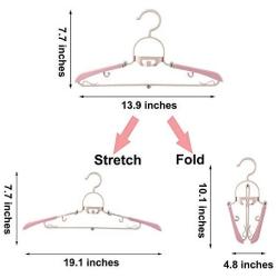 WXR Plastic Hangers MultifunctionalFoldable and Retractable Clothes Hangers with Non-Slip PadSpace Saving Adults Kids Clothes Hangers 5 Pack (Pink)