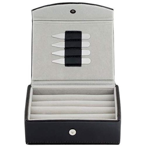 Mens Leather Travel Cufflinks Ring Storage Boxes Case with 2 Free Pairs Metal Collar Stays - Holds 9 to 12 Pairs.