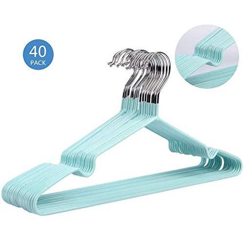 Yijiang Beautiful and Lightweight 40 Pack Hanger Metal Wire Notched Coat Hangers for Suits, Trousers Garment Clothes Hanger (Color : Green)