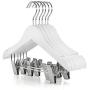 HANGERWORLD 12 White Wooden 11.8inch Kids Coat Clothes Garment Top Clip Hangers Closet Set Baby Toddler