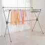 BAOYOUNI Double Poles Folding Clothes Drying Rack Stainless Steel Expandable Rods Space Saving Retractable Heavy Duty Garment Hanger Rail 37 to 66, Grey