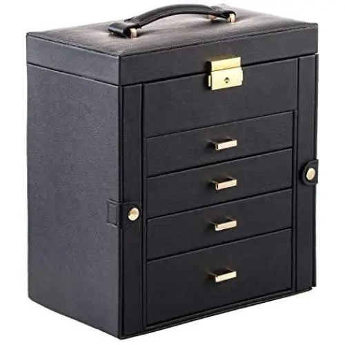 Aihomlk Synthetic Leather Huge Jewelry Boxes Mirrored Watch Organizer Necklace Ring Earring Storage Lockable Gift Case Black Aihomlk Synthetic Leather Huge Jewelry Boxes Mirrored Watch Organizer Necklace Ring Earring Storage Lockable Gift Case Black