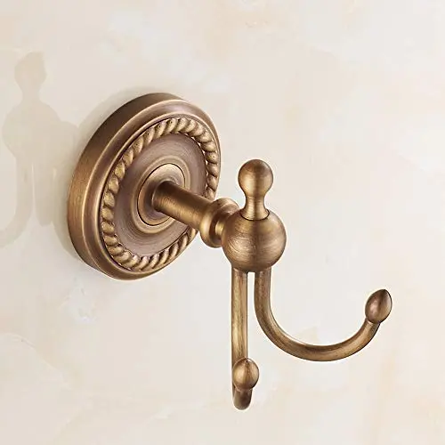 BigBig Home Robe Hook Antique Brass Double Towel Hook, Vintage Style Coat Clothes Hanger with Braiding Carvings for Wardrobe Bathroom Bedroom, Wall Mounted BigBig Home Robe Hook Antique Brass Double Towel Hook, Vintage Style Coat Clothes Hanger with Braiding Carvings for Wardrobe Bathroom Bedroom, Wall Mounted