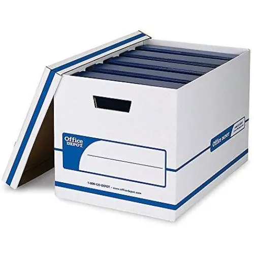 Office Depot NBE 60% Recycled Binder Storage Boxes, 12 3/8in.H x 13 1/8in.W x 20 1/8in.D, White/Blue, Pack of 2, 0800901 Office Depot NBE 60% Recycled Binder Storage Boxes, 12 3/8in.H x 13 1/8in.W x 20 1/8in.D, White/Blue, Pack of 2, 0800901