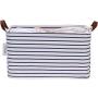 Hinwo 31L Large Capacity Storage Basket Canvas Fabric Storage Bin Collapsible Storage Boxes with PU Leather Handles and Drawstring Closure, 16.5 by 11.8 inches, Navy Blue Stripe