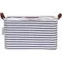 Hinwo 31L Large Capacity Storage Basket Canvas Fabric Storage Bin Collapsible Storage Boxes with PU Leather Handles and Drawstring Closure, 16.5 by 11.8 inches, Navy Blue Stripe Hinwo 31L Large Capacity Storage Basket Canvas Fabric Storage Bin Collapsible Storage Boxes with PU Leather Handles and Drawstring Closure, 16.5 by 11.8 inches, Navy Blue Stripe