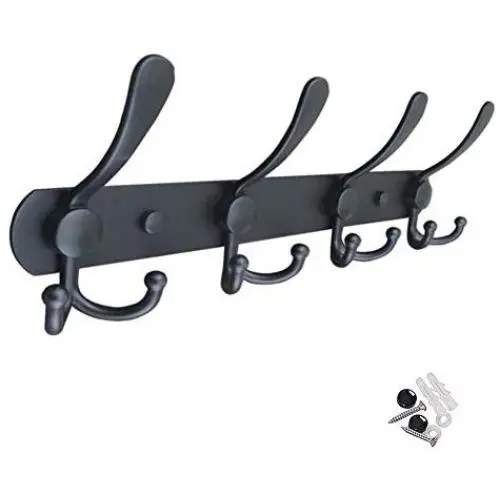 Wall Mount Coat Rack Hooks Hanger, Heavy Duty Stainless Steel Hat Clothes Holder Metal Rail 4 Tri Hanger for Entryway Bathroom Closet Room, Black Wall Mount Coat Rack Hooks Hanger, Heavy Duty Stainless Steel Hat Clothes Holder Metal Rail 4 Tri Hanger for Entryway Bathroom Closet Room, Black