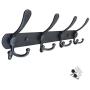Wall Mount Coat Rack Hooks Hanger, Heavy Duty Stainless Steel Hat Clothes Holder Metal Rail 4 Tri Hanger for Entryway Bathroom Closet Room, Black