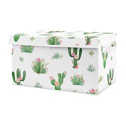 Sweet Jojo Designs Pink and Green Boho Watercolor Girl Baby Nursery or Kids Room Small Fabric Toy Bin Storage Boxes Chest for Cactus Floral Collection