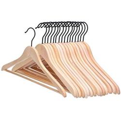 JS HANGER Wooden Suit Hangers, Unfinished Coat Hangers with Non-Slip Pants Bar - Unfinished, Set of 16
