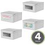 mDesign Soft Stackable Fabric Closet Storage Organizer Holder Boxes - Clear Window and Lid, for Child/Kids Room, Nursery, Playroom - Polka Dot Print - Medium, 4 Pack - Light Gray with White Dots