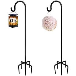 Artigarden 92 Inch Outdoor Shepherd Hooks with 5 Pronger Base (2 Packs), Adjustable Heavy Duty Garden Hanging Stand Holder for Bird Feeders Lanterns Planter Hanger, Matte Black