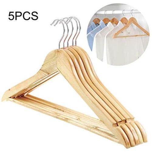 KYCPTNFJ 5 pcs Wooden Storage Trousers Coat Clothes Hanger Anti-Rust Wide Shoulder 360 Rotating Home Smooth Store for Suit Solid Wood