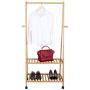 SONGMICS Clothes Rack on Wheels, Rolling Garment Rack with 2-Tier Storage Shelves, Hall Tree with 4 Coat Hooks for Shoes, Clothing, Bamboo URCR52N