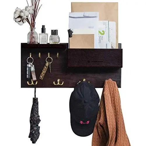 JackCubeDesign Entryway Coat Rack Wall Mount Key Holder Mail Envelope Hook Organizer Clothes Hat Hanger with Faux Brown Leather Shelf and Tray(Solid Wood, 20.5 x 9.1 x 3.4 inches) ? :MK362B JackCubeDesign Entryway Coat Rack Wall Mount Key Holder Mail Envelope Hook Organizer Clothes Hat Hanger with Faux Brown Leather Shelf and Tray(Solid Wood, 20.5 x 9.1 x 3.4 inches) ? :MK362B