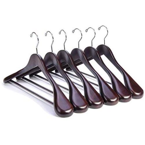 Nature Smile Luxury Mahogany Wooden Suit Hangers - 6 Pack - Wood Coat Hangers,Jacket Outerwear Shirt Hangers,Glossy Finish with Extra-Wide Shoulder, 360 Degree Swivel Hooks & Anti-Slip Bar with Screw