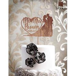 Personalized Wedding Cake Topper With Customized Bride and Groom Last Name and Date (Walnut)