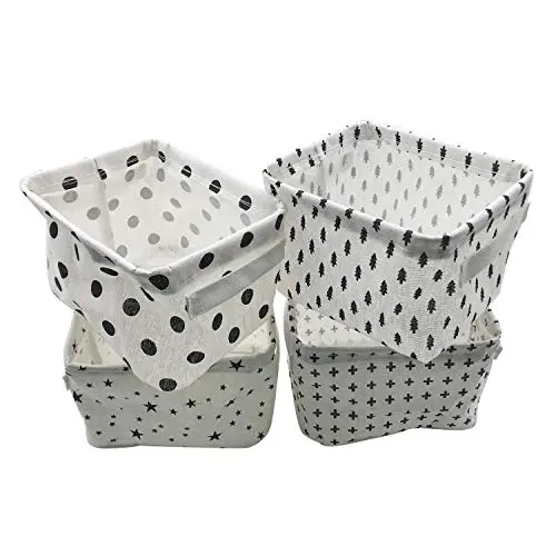 4 Pack Rectangular Fabric Collapsible Storage Bins Basket,Organizer Bin Boxes with Carry Handles for Linens, Towels, Toys, Clothes, Kids Room, Nursery,Office,Size:8.3 L x 6.3 W x 5.1H 4 Pack Rectangular Fabric Collapsible Storage Bins Basket,Organizer Bin Boxes with Carry Handles for Linens, Towels, Toys, Clothes, Kids Room, Nursery,Office,Size:8.3 L x 6.3 W x 5.1H