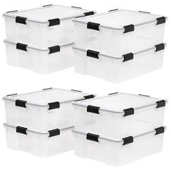IRIS USA 41-Quart Stackable Plastic WEATHERTIGHT Clear Storage Boxes with Reinforced Lid, 8 Pack