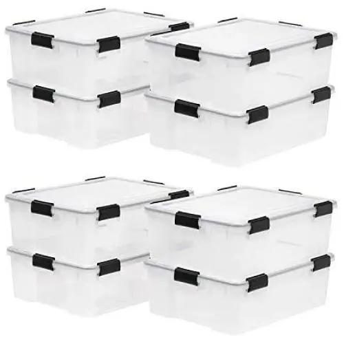 IRIS USA 41-Quart Stackable Plastic WEATHERTIGHT Clear Storage Boxes with Reinforced Lid, 8 Pack IRIS USA 41-Quart Stackable Plastic WEATHERTIGHT Clear Storage Boxes with Reinforced Lid, 8 Pack