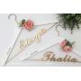 Personalized wedding dress hanger, bride hanger groom bridesmaid hangers polished wood hanger and steel text