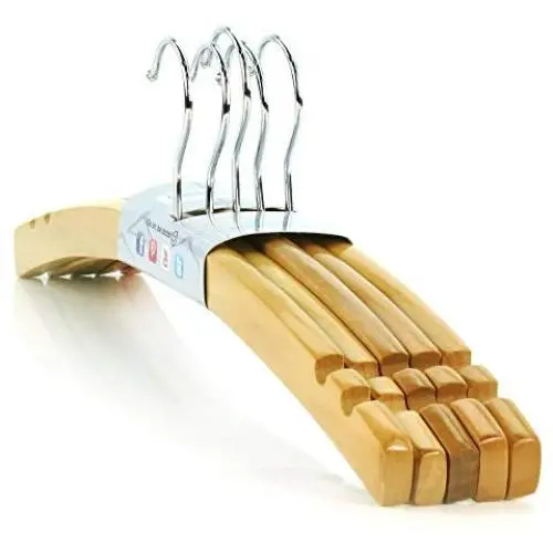 HANGERWORLD 10 Crescent Shaped 16.5inch Natural Wooden Notched Top Coat Clothes Garment Hangers with Metal Hook HANGERWORLD 10 Crescent Shaped 16.5inch Natural Wooden Notched Top Coat Clothes Garment Hangers with Metal Hook
