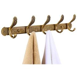 ZHEN GUO Antique Brass Coat Rack Wall Mounted 5 Hooks on Zinc Alloy Board Clothes Hanger