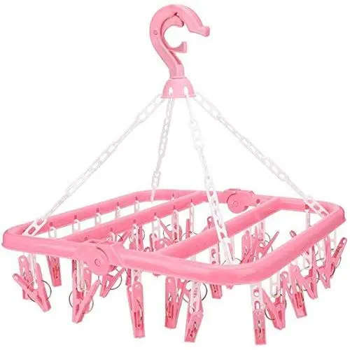 GONGFF 32 Clips Folding Clothes Hanger Dryer Socks Underwear Drying Rack GONGFF 32 Clips Folding Clothes Hanger Dryer Socks Underwear Drying Rack