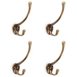 Tiazza 4Pcs Antique Solid Brass Clothes Hooks Entryway Coat Hooks Scarf and Jacket Hangers Perfect Bath Towel Heavy Hooks (Antique Bronze)