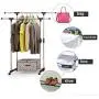 SRETAN Clothes Rack Portable Rolling Hanger Shelf Garment Bar Adjustable Heavy Duty Silver Black Double Bar Indoor Outdoor Stainless Steel Plastic (B1)