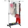 Cypress Shop Single Rack Bar Pole Portable Adjustable Hanging Rail Clothing Shelf Rack Garment Rolling Trolley Cart Cloth Hanger Heavy Duty Open Closet Clothes Storage Organizer Home Furniture