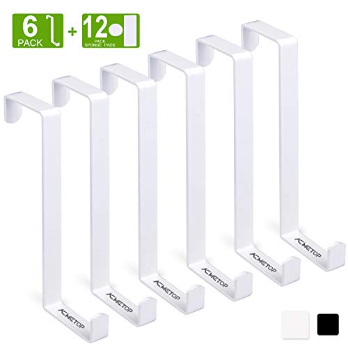 ACMETOP 6 Pack Over The Door Hook, Z-Shaped Reversible Door Hooks, Dual Head Single Over Door Hooks Fits 1 3?8" and 1 3?4" Door Widths, Sturdy Metal Door Hanger Hold Up to 30Lbs (White)