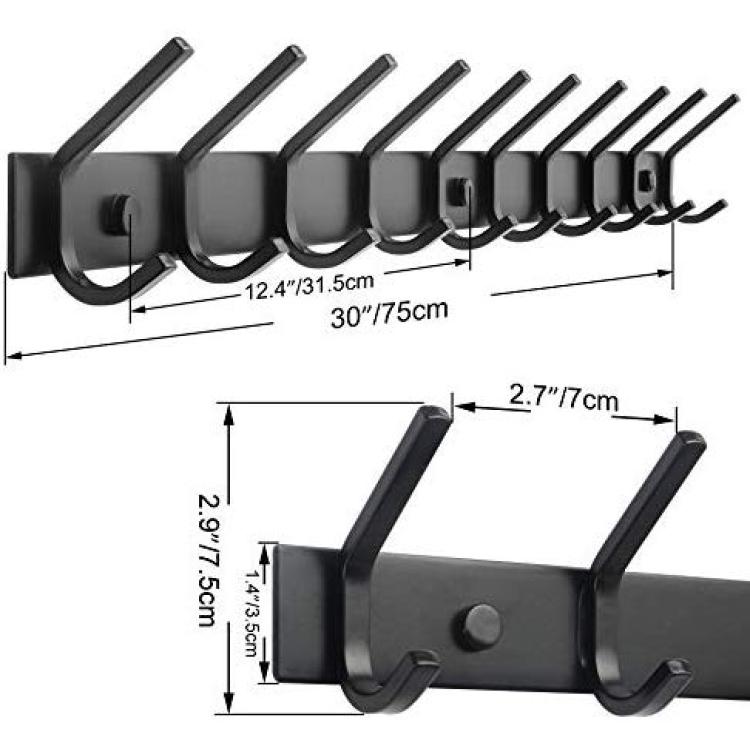 WEBI Coat Rack Wall Mounted,10 Hooks for Hanging Coats,30 Inch Hook Rack  Hook Rail