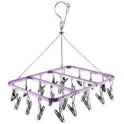 Bojly Drying Hanger Rack Foldable Clip and Laundry for Drying Clothes Socks Towels Lingerie Underwear Purple