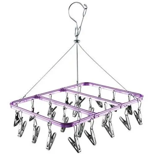 Bojly Drying Hanger Rack Foldable Clip and Laundry for Drying Clothes Socks Towels Lingerie Underwear Purple