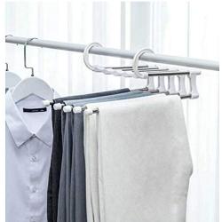 5pcs Random Color Portable 5-in-1 Clothes Hanger Clothing Organizer Multi-Function Stainless Steel Pants Hanger Holder Rack Hangers for Clothes